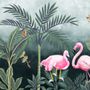Pink Flamingo with Vintage Forest Wallpaper Mural