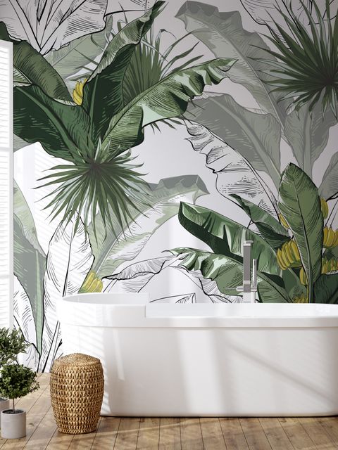 Papier peint feuilles de bananier charbon - motif tropical moderne