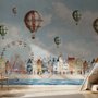 Kids Harbor Village and Hot Air Balloons Wallpaper Mural