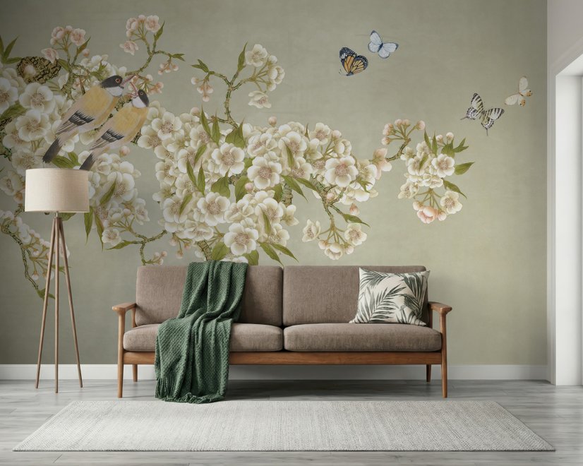 Cream Begonia Blossom Floral Art Wallpaper Mural