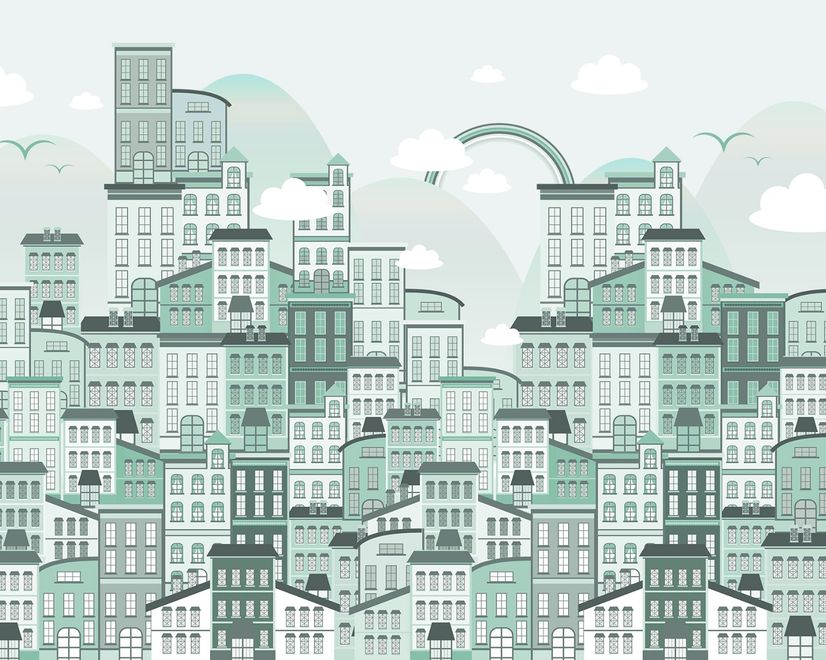 Monochrome City View Wallpaper Mural