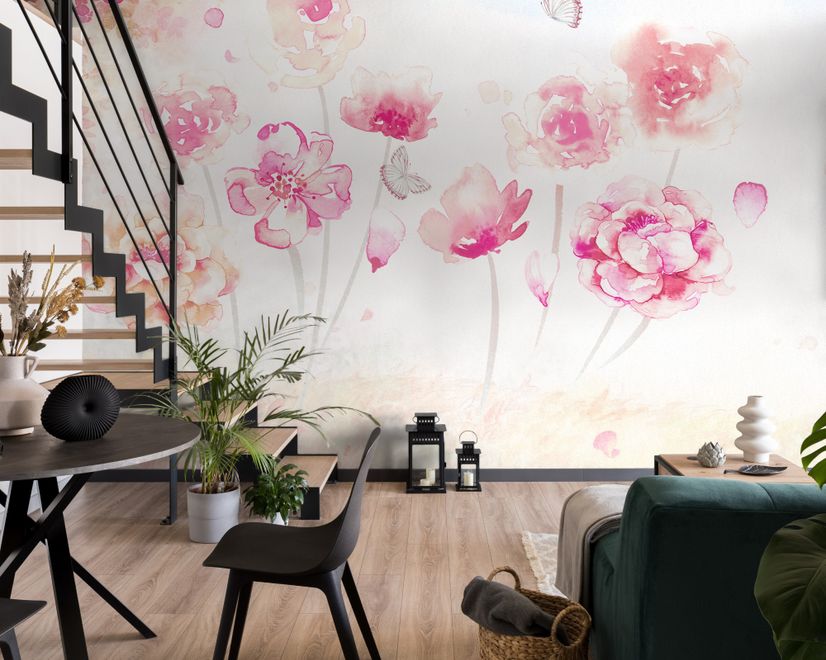 Pink Romantic Floral Wallpaper Mural