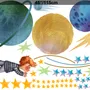 Little Boy with Blue Yellow Stars on the Outer Space with Blue Yellow Stars Wall Decal Sticker
