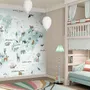 Kids Blue World Map with Cute Animals with Flying Rabbit Wallpaper Mural