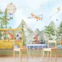 Kids Cute Watercolor Animals in the Bus Wallpaper Mural