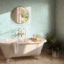 Aqua fern wallpaper with overlapping icy blue palm fronds on a pale aqua ground