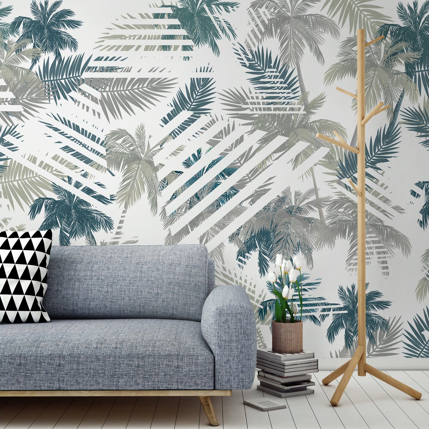Vintage Tropical Leaf Pattern Wallpaper Mural - Peel and Stick