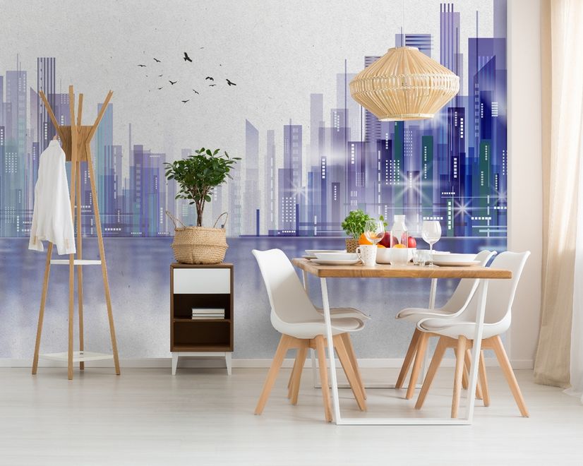 Black Green Dark Cityscape Wallpaper Mural