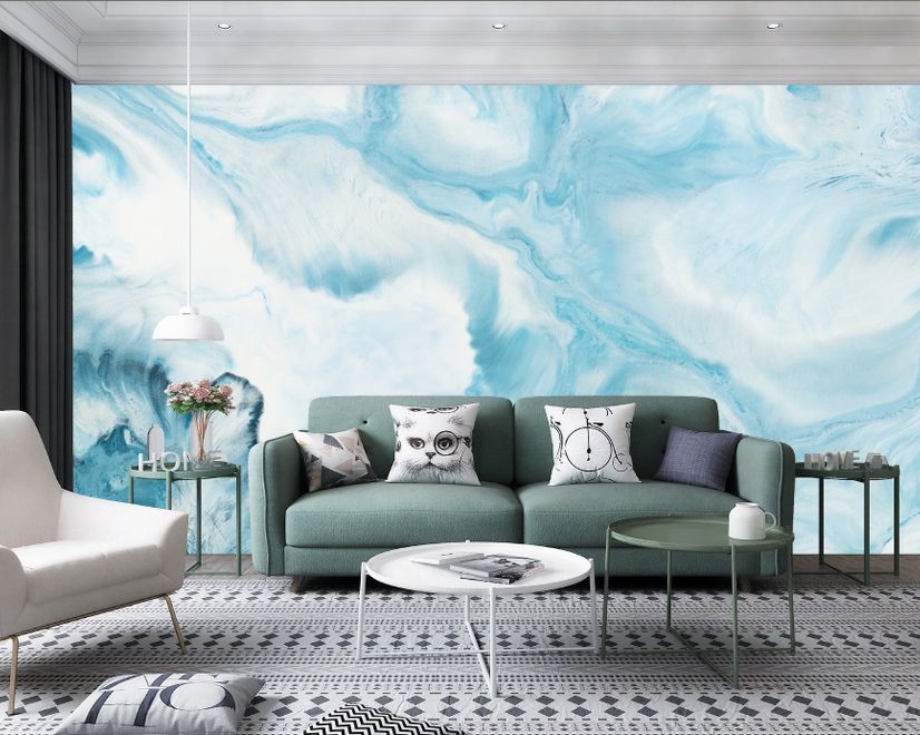 Acrylic Painting Fresh Blue Waves Wallpaper Mural