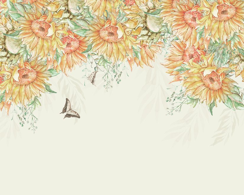 Papier peint panoramique tournesols dessin artistique