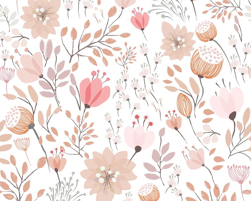 Kids Soft Light Pink / Blue Wildflowers Floral Pattern Wallpaper Mural