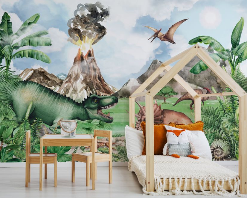 Kids Dinosaur with Trex Jurassic World Wallpaper Mural