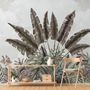 Papier peint panoramique vintage à feuilles tropicales