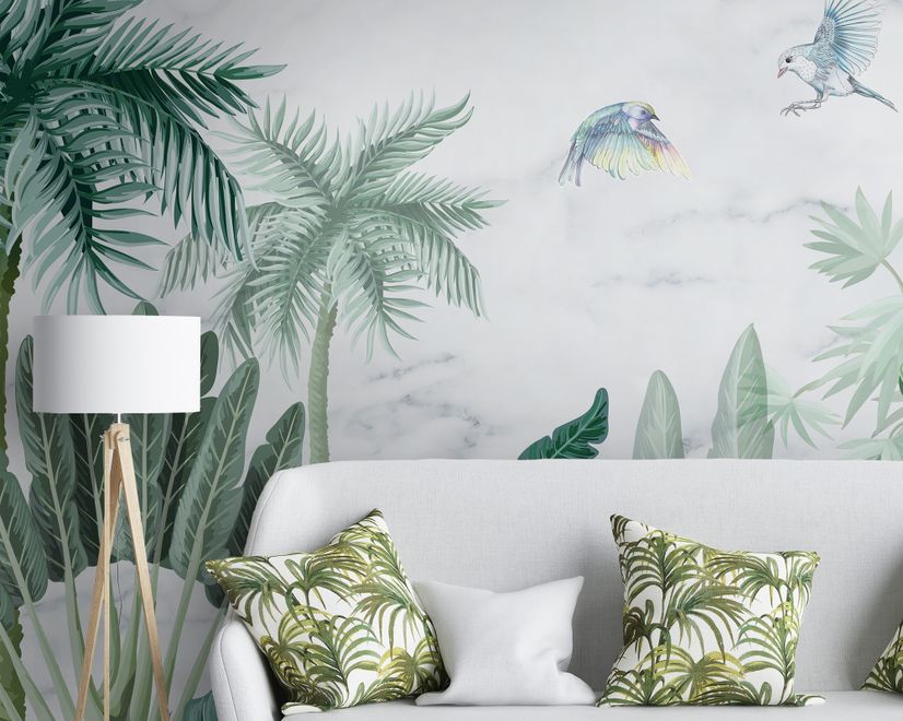 Papier peint panoramique vert forêt tropicale