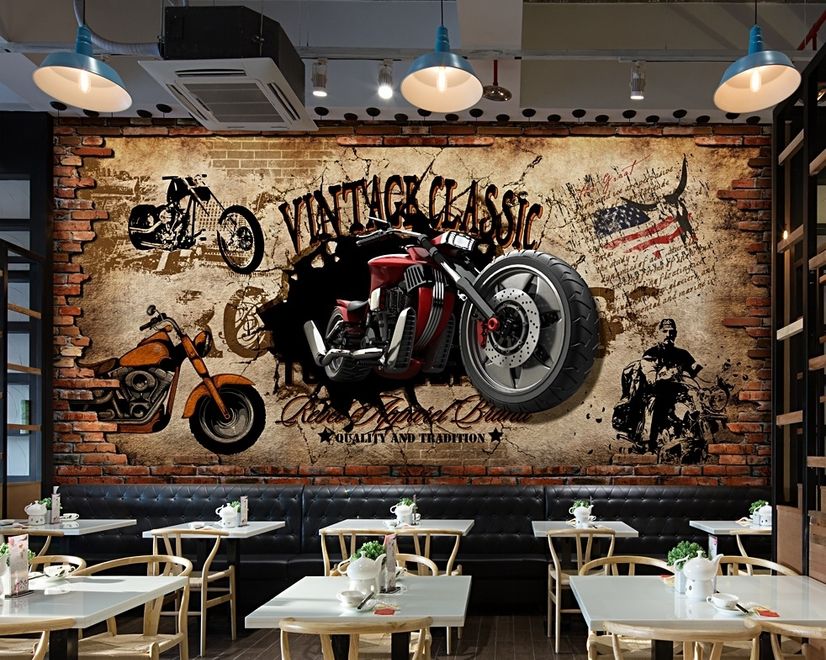 Vintage Motorbike with American Flag Wallpaper Mural