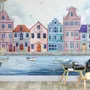 Aquarell-Fototapete Niederländische Häuser für Kinder
