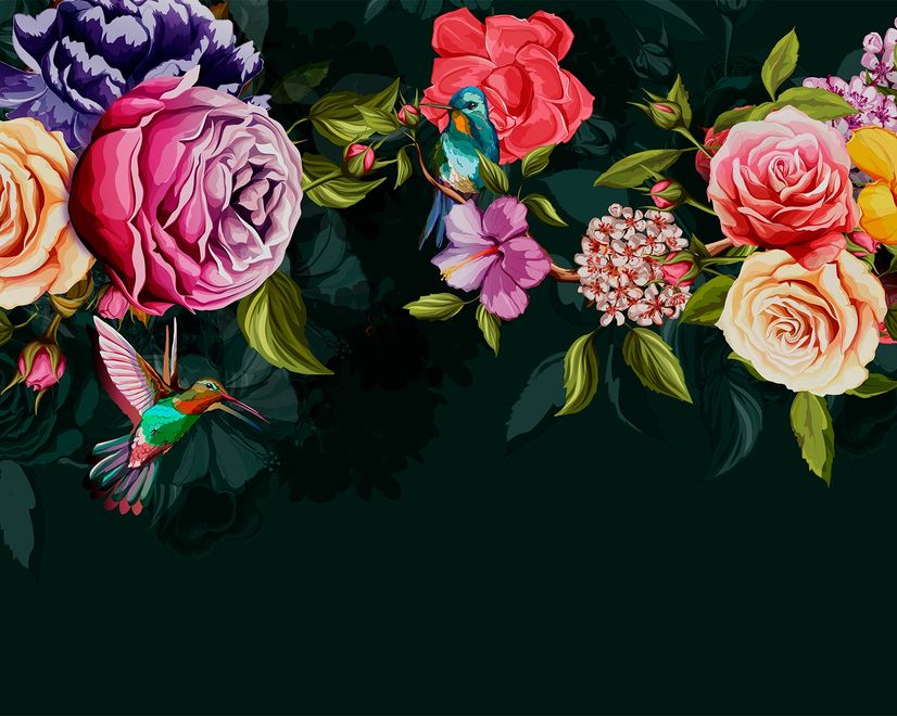 Dark Colorful Flowers Wallpaper Mural