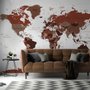 White and Brown Political World Map Wallpaper Mural