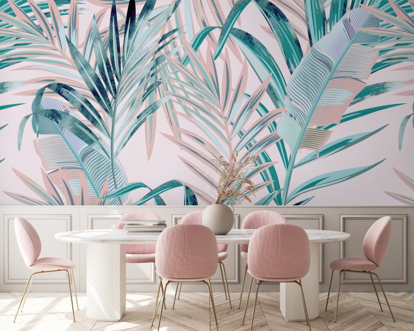 Tropische Pink Exotic Bunte Palmblatt Fototapete