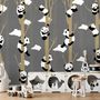 Cartoon Pandas with Tree Branches Wallpaper Mural