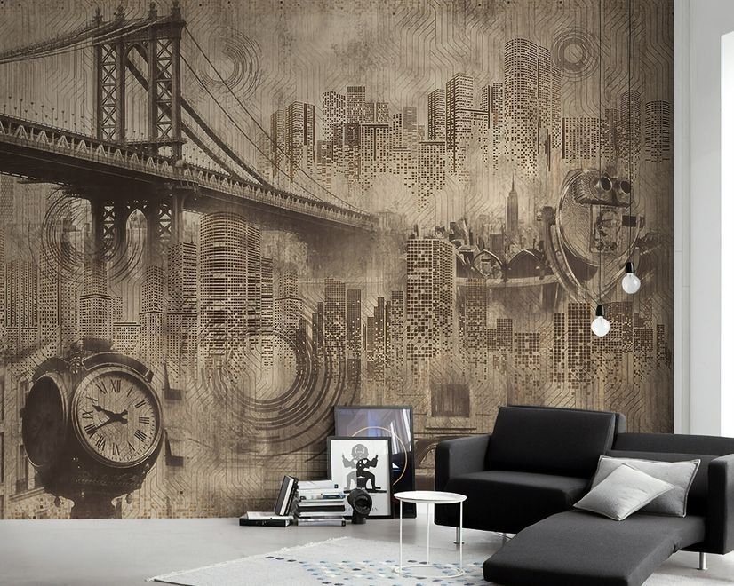 European Vintage City with Brooklyn Bridge Wallpaper Mural