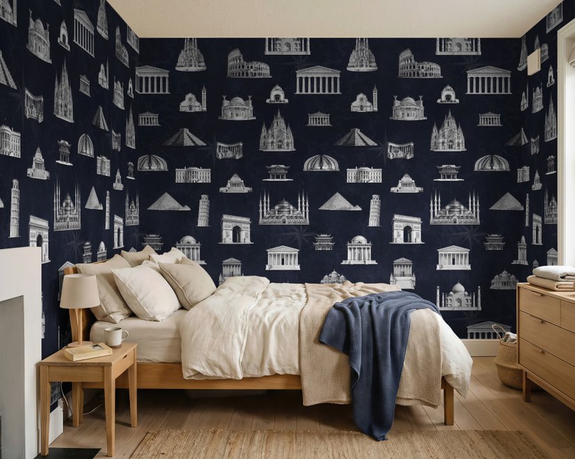 Vintage World Architecture Sketch Wallpaper Mural