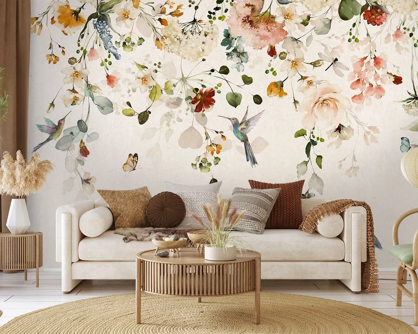 Watercolor Soft Peony Floral Blossom Wallpaper Mural