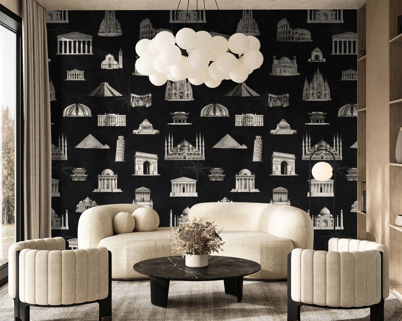 Vintage World Architecture Sketch Wallpaper Mural