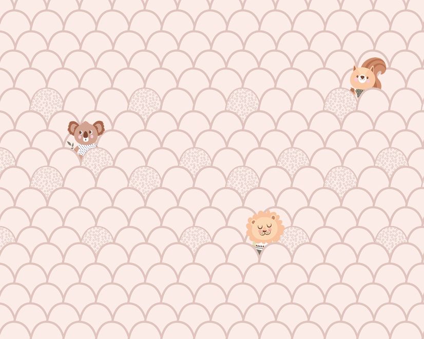 Kids Fish Scale Pattern and Cute Animals Wallpaper Mural
