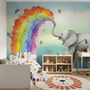 Kids Elephant with Watercolor Rainbow Wallpaper Mural