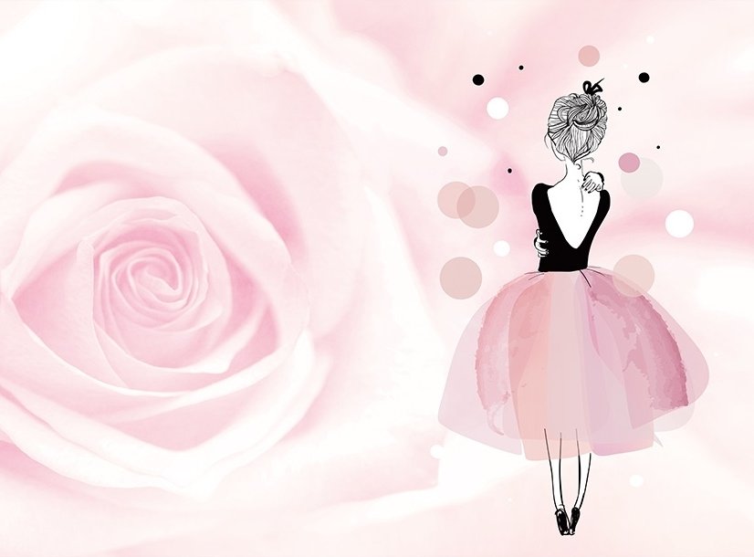 Papier peint Ballerine et roses roses