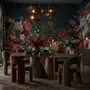 Elegante tropische botanische Blumen- und Leoparden-Fototapete