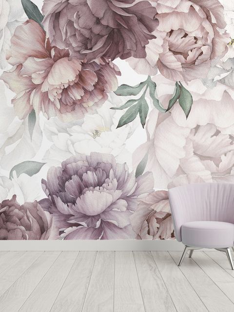 Papier peint panoramique floral de la chambre d'enfant Soft Peony