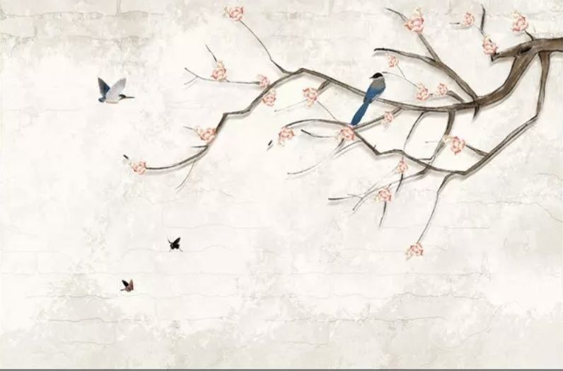 Colorful Birds and Cherry Blossom Tree Wallpaper Mural