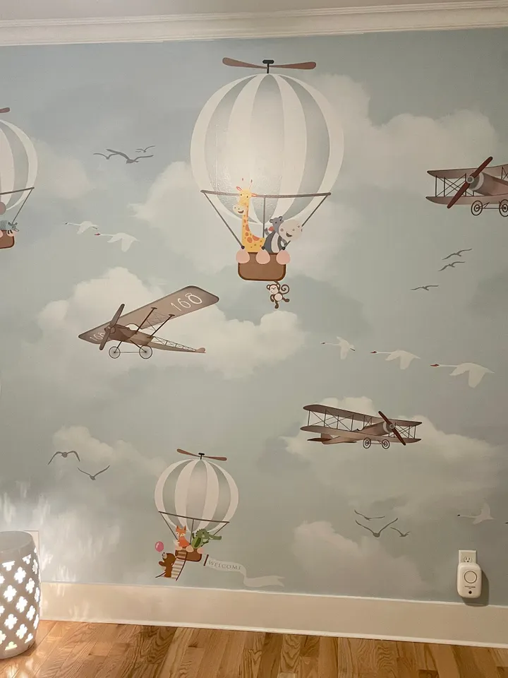 Kids Nursery Hot Air Balloon with Cartoon Animals Wallpaper Mural