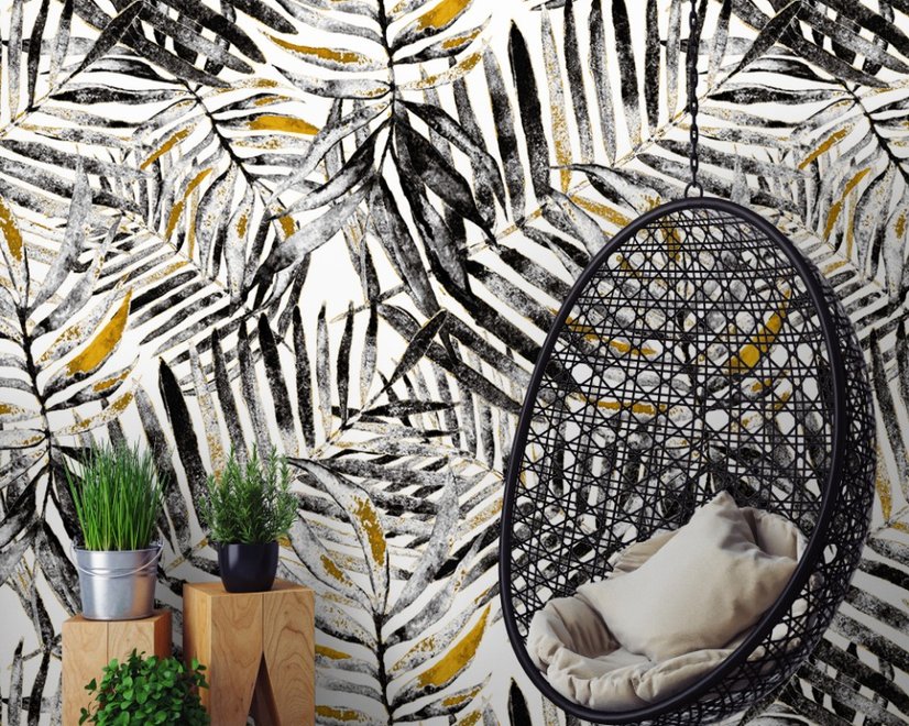 Watercolor Palm Leaf Pattern Wallpaper Mural