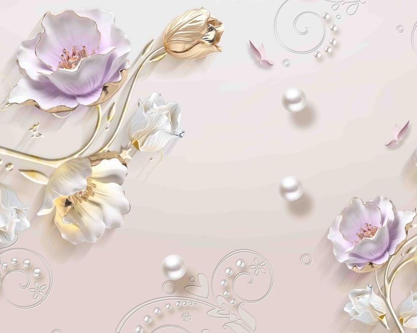 3D Embossed Look Tulip Floral Wallpaper Mural