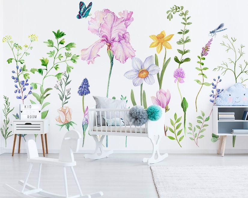 Cartoon Colorful Flower Garden Wallpaper Mural