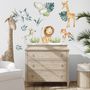 Kids Watercolor Safari Animals with Tropical Leaves Wall Decal Sticker