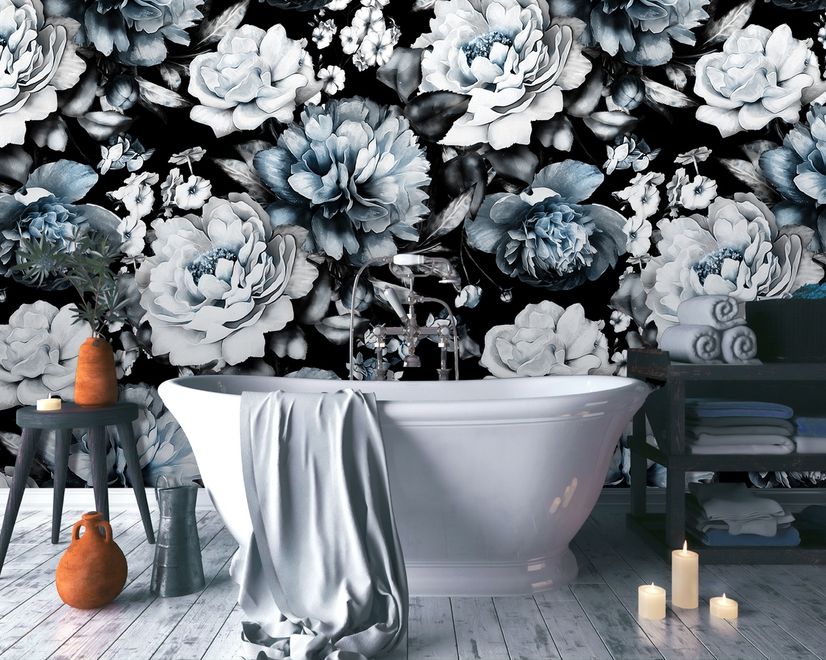 Vintage Dark Large Peony Flower Wallpaper Mural