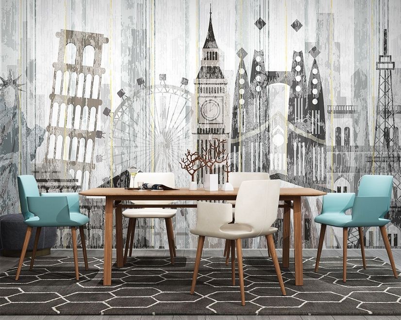 Watercolor City Famous Place Wallpaper Mural