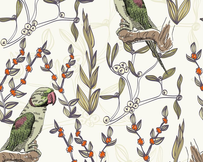 Parrot on Branches Wallpaper Mural