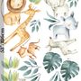 Kids Watercolor Safari Animals with Tropical Leaves Wall Decal Sticker