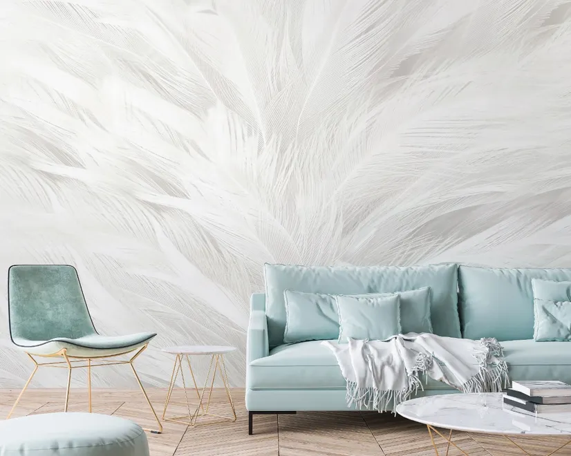 Monochrome Feather Pattern Wallpaper Mural