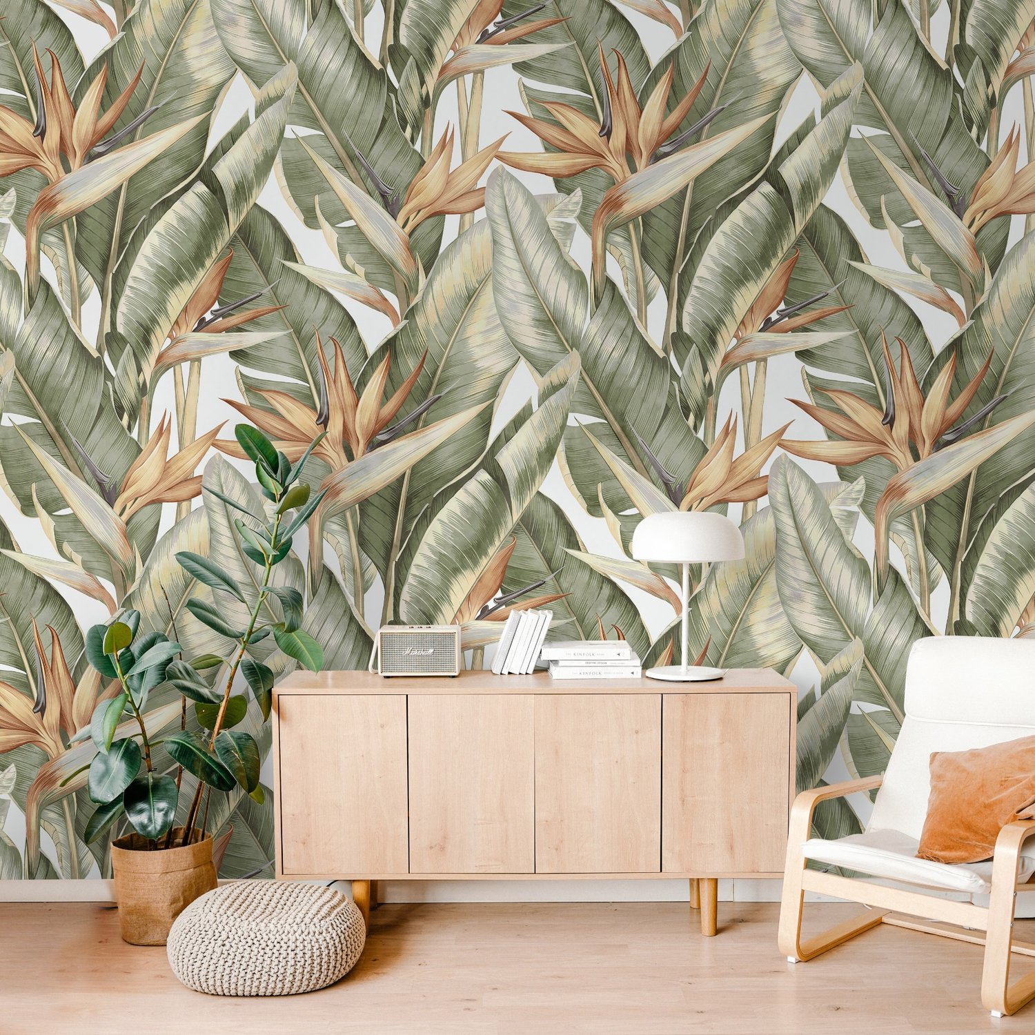 Soft Banana Leaf Pattern Wallpaper Mural - Peel and Stick