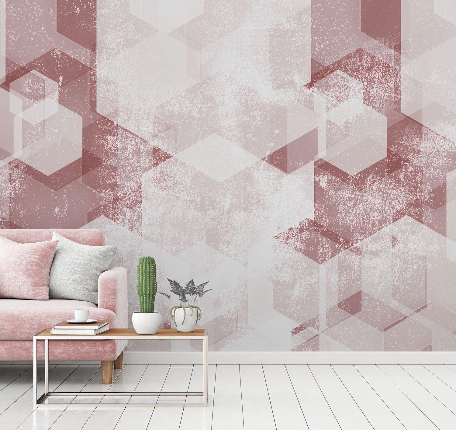 Abstract Pink Geometric Pattern Wallpaper Mural - Peel and Stick