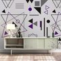 Papier peint panoramique violet noir et formes géométriques