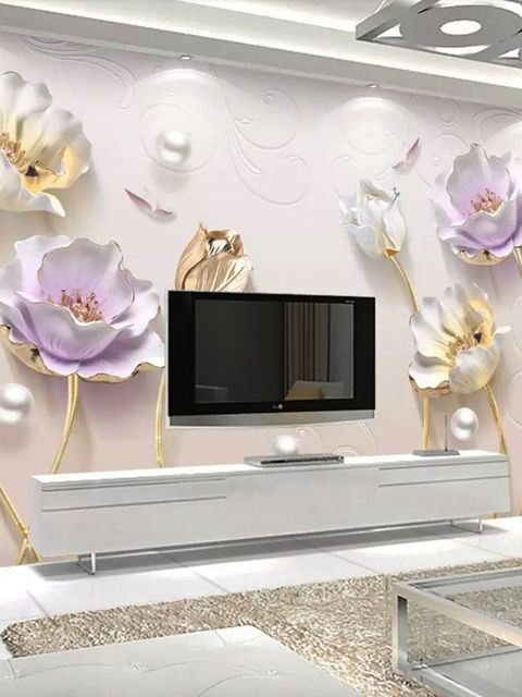 3D Embossed Look Tulip Floral Wallpaper Mural