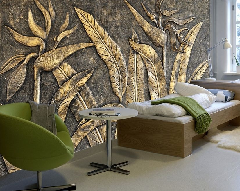 Tropical Birds of Paradise Sculpture Wallpaper Mural