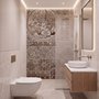 Antique wallpaper mural with Art Nouveau floral tile panels, sepia borders and blush botanical medallions